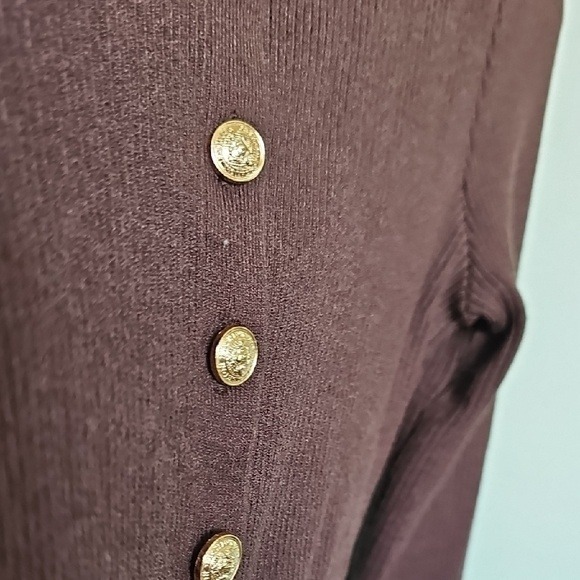 Pretty Garden High Neck Brown Ribbed Gold Button Long Sleeve Stretch Cardigan SM - Picture 4 of 6